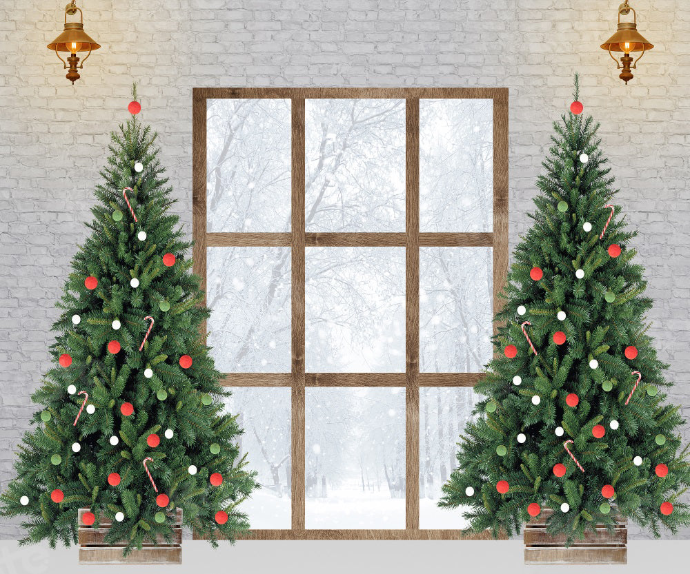 Kate Christmas Tree Backdrop Window White Wall for Photography