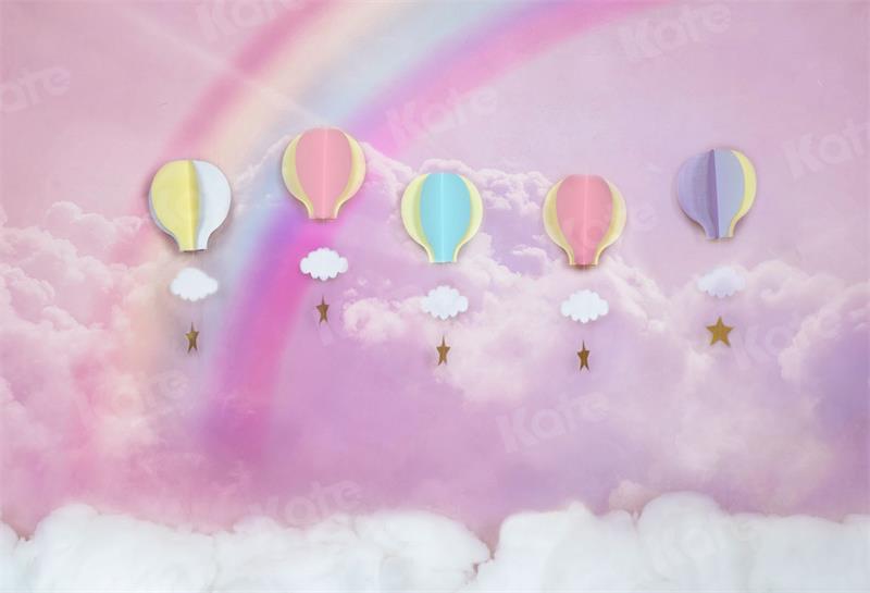 Kate Birthday Backdrop Rainbow Colorful Hot Air Balloon for Photography
