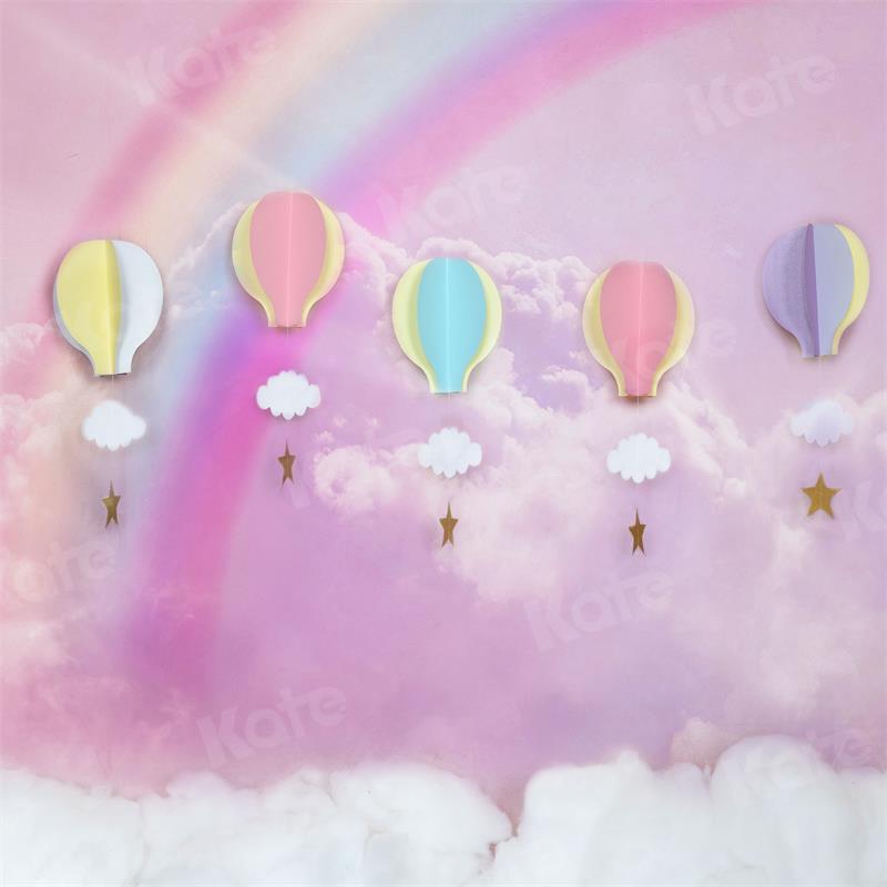 Kate Birthday Backdrop Rainbow Colorful Hot Air Balloon for Photography
