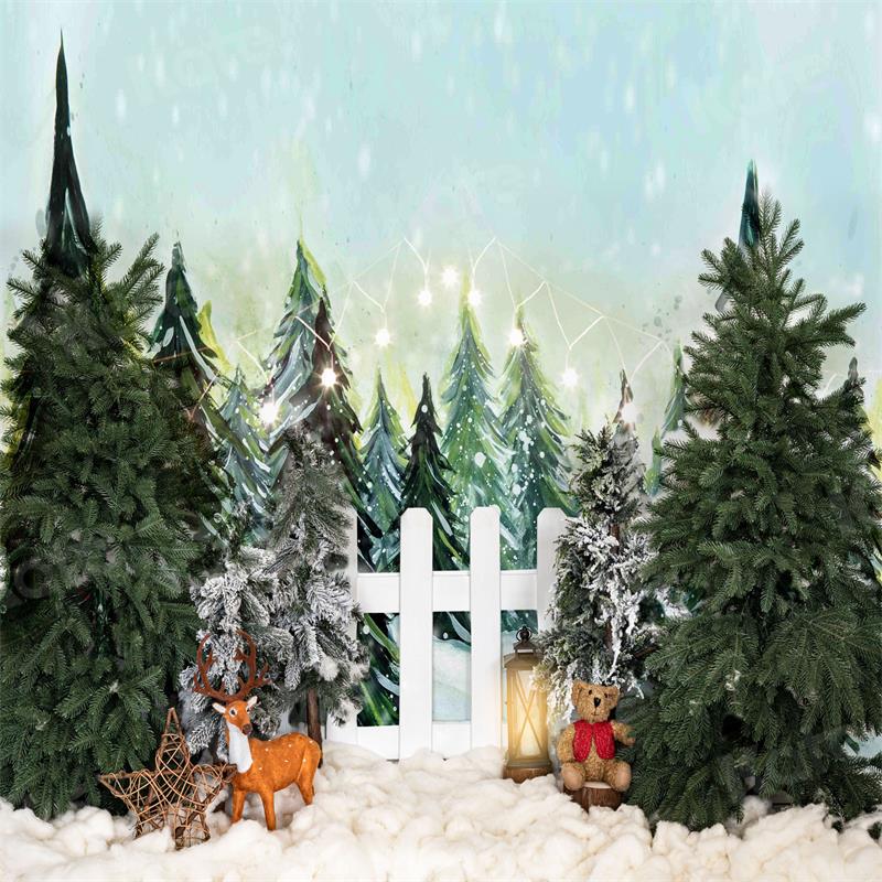 Kate Christmas Backdrop Fence Elk Outdoor for Photography