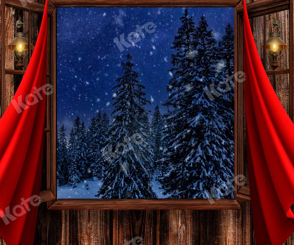 Kate Christmas Backdrop Tree Outwindow Train Designed by Chain Photography