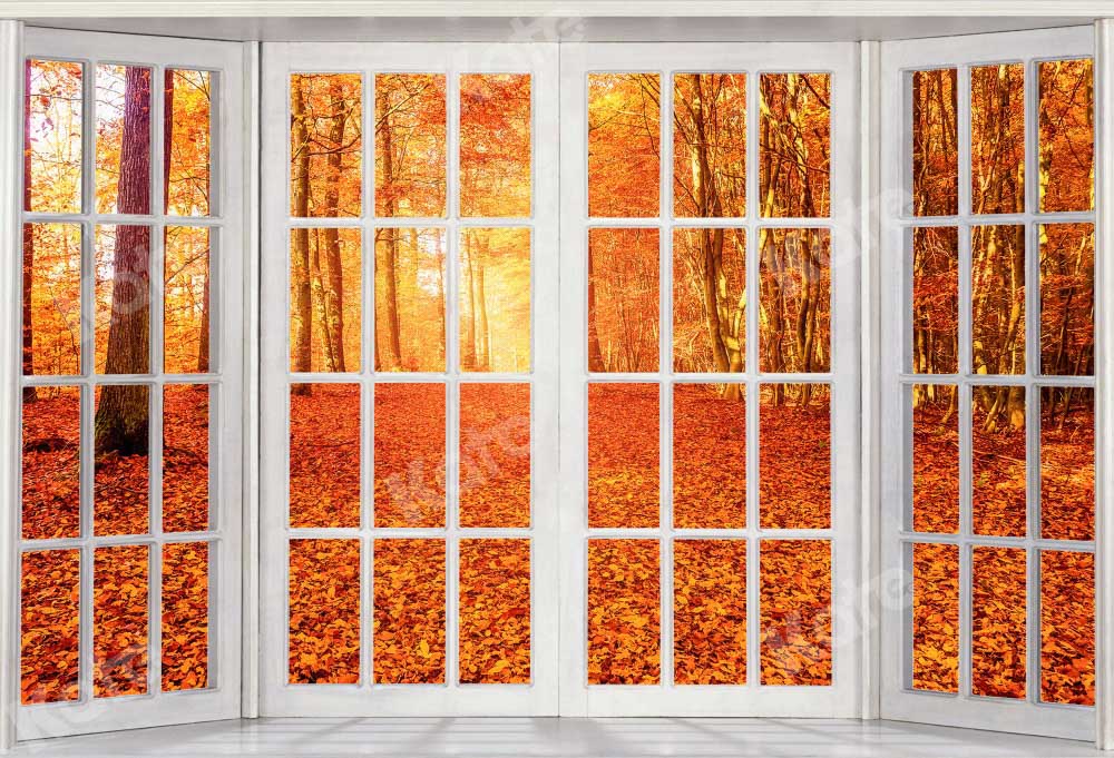 Kate Autumn Backdrop Window Leaves Designed by Chain Photography