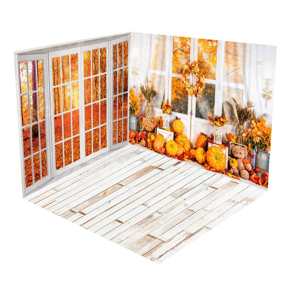 Kate Autumn Pumpkins Window Leaves Room Set(8ftx8ft&10ftx8ft&8ftx10ft)