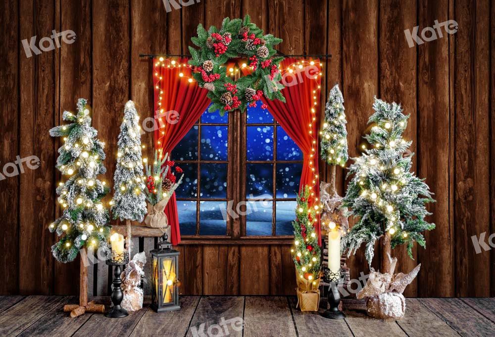 Kate Christmas Backdrop Retro Tree Snow Window Designed by Emetselch