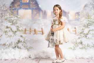 Fondo de Navidad con Casa de Nieve y Árbol para Fotografía