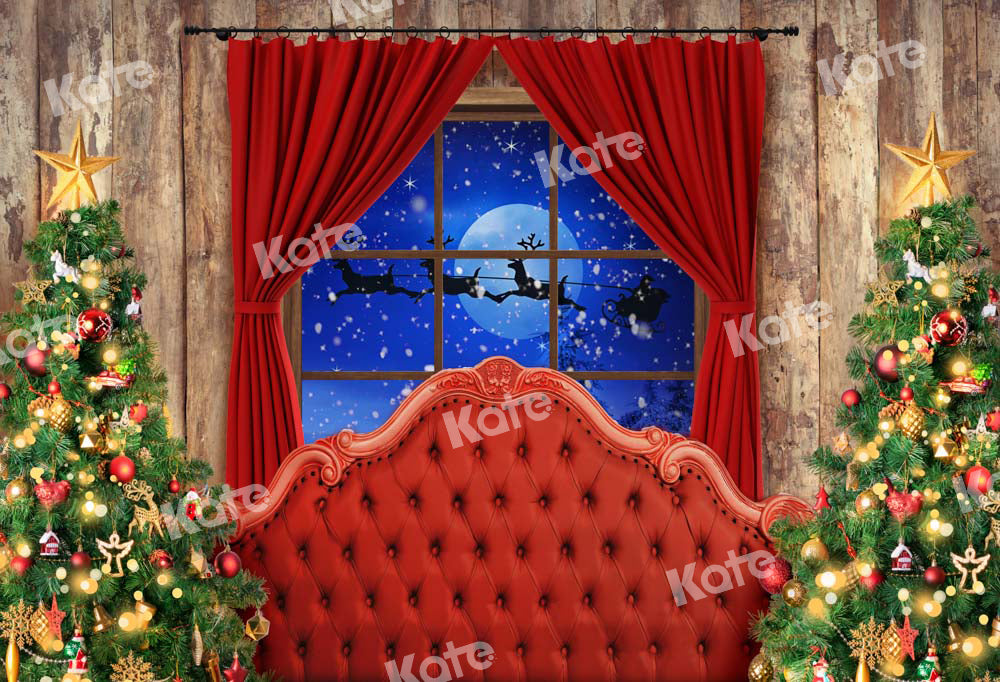 Kate Christmas Backdrop Red Headboard Window Tree Designed by Chain Photography