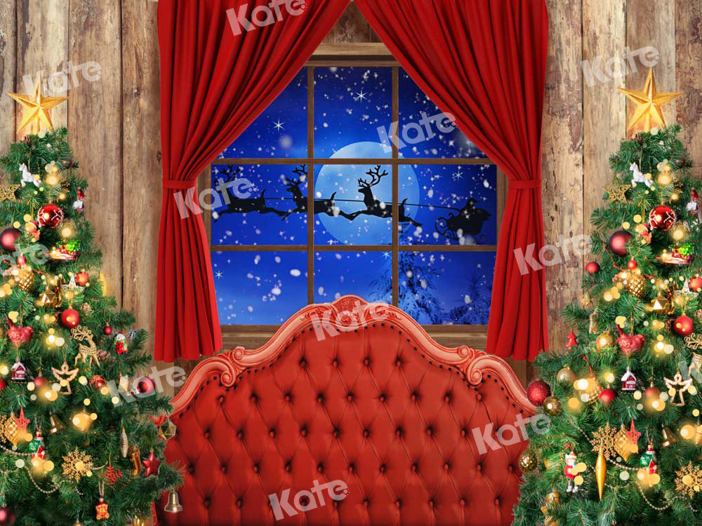 Kate Christmas Backdrop Red Headboard Window Tree Designed by Chain Photography
