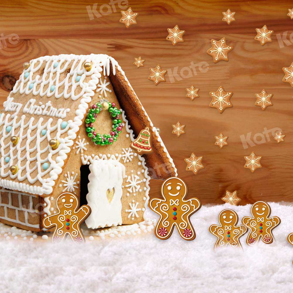 Kate Christmas Backdrop Gingerbread House Cartoon Snow Designed by Chain Photography