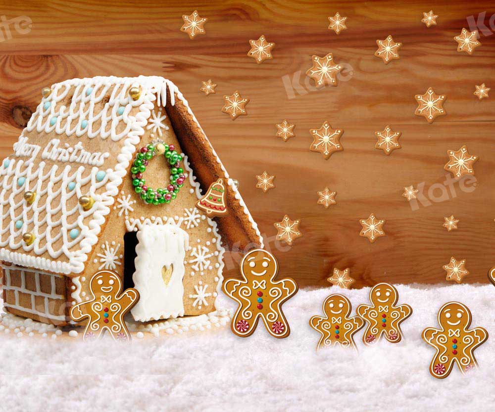 Kate Christmas Backdrop Gingerbread House Cartoon Snow Designed by Chain Photography