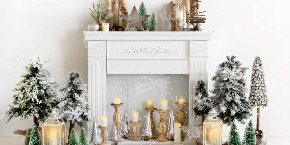 Kate Winter Backdrop Christmas Fireplace Candle Designed by Emetselch