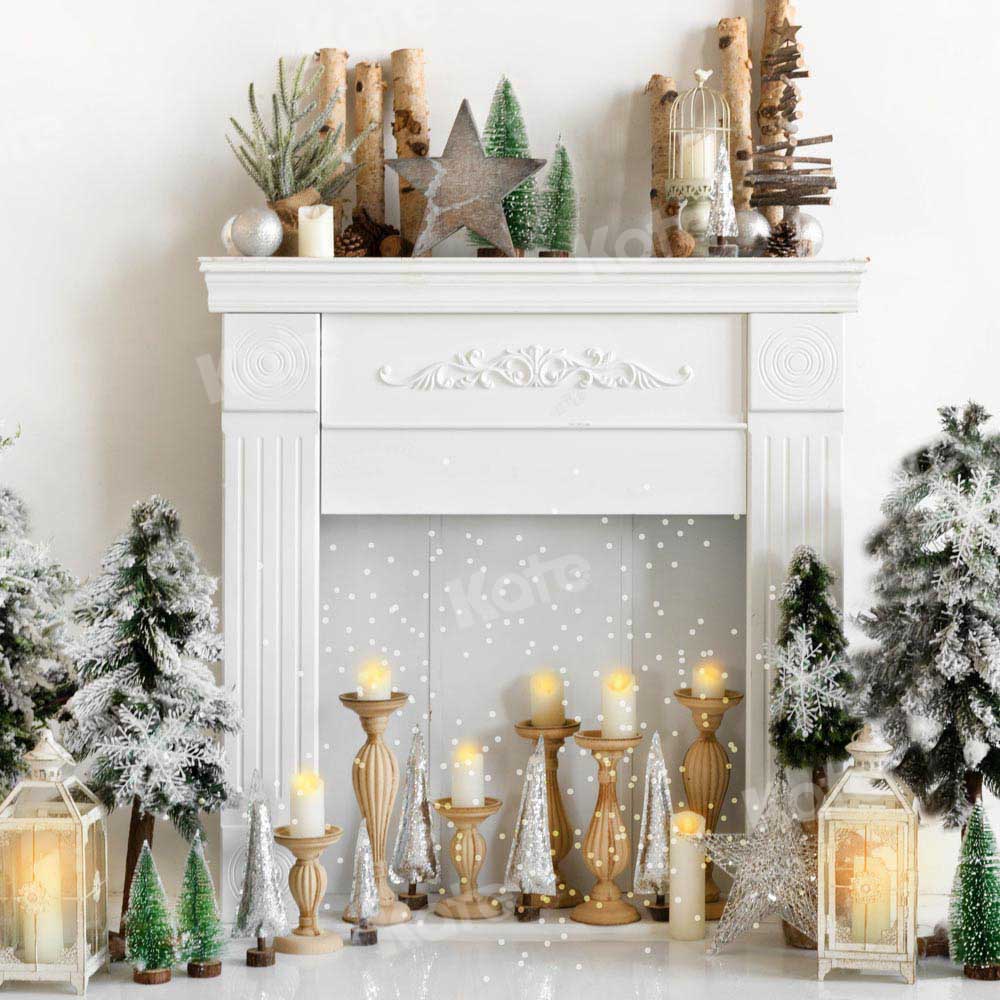 Kate Winter Backdrop Christmas Fireplace Candle Designed by Emetselch