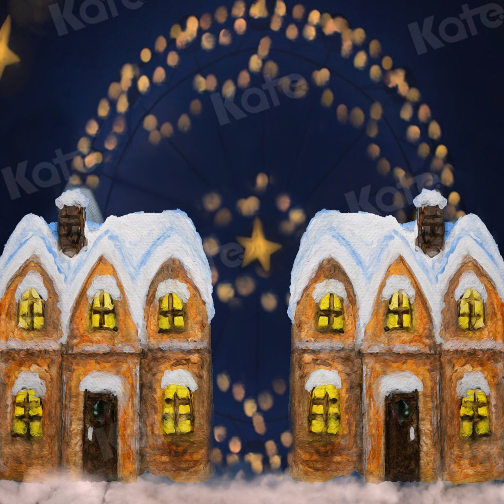 Kate Christmas Backdrop Fireworks Star House Snow for Photography