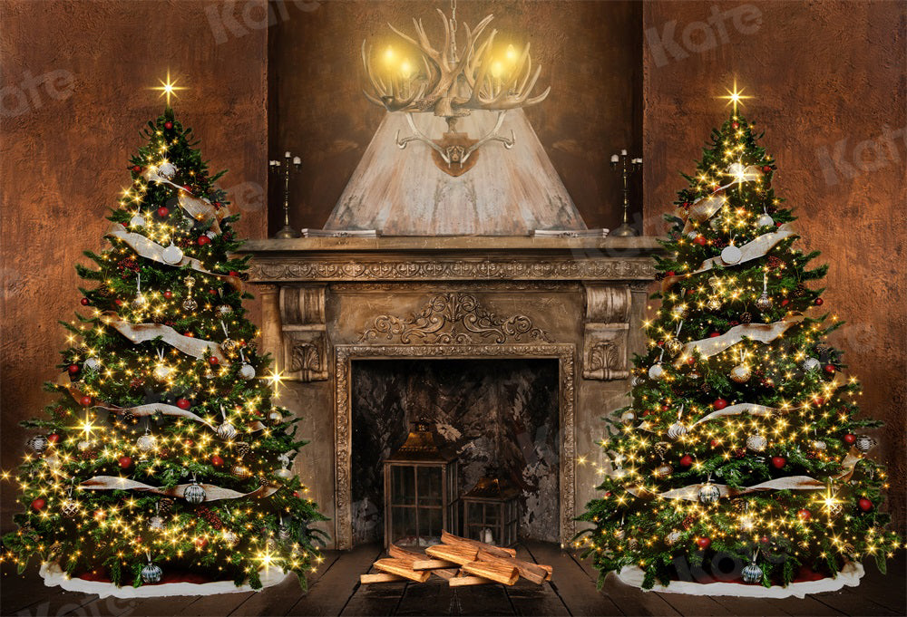 RTS Kate Christmas Backdrop Tree Fireplace Retro for Photography