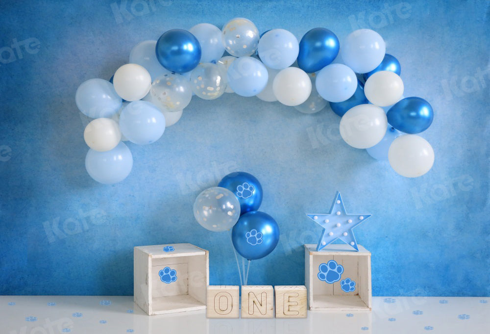 Kate Birthday Backdrop Blue Balloons Cake Smash for Photography