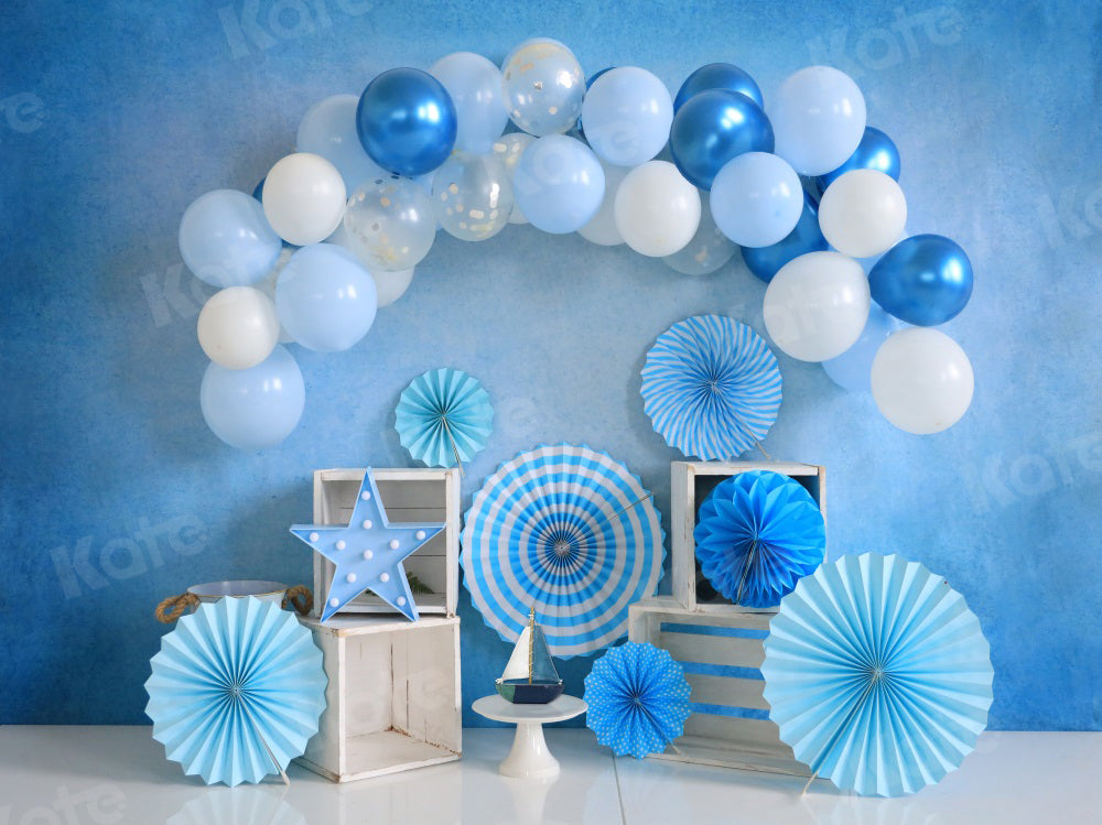 Its A Boy Blue Flower Balloons Round Baby Shower Backdrop -Lofaris