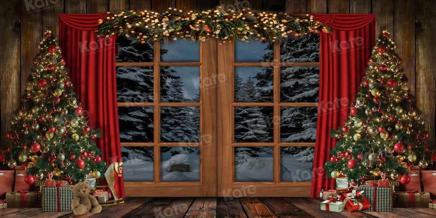 Kate Christmas Backdrop Window Vintage Wood Tree for Photography