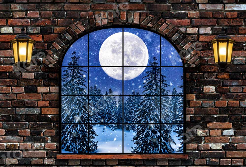 Kate Christmas Backdrop Moon Brick Wall Designed by Chain Photography