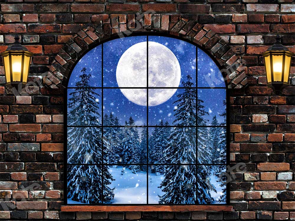 Kate Christmas Backdrop Moon Brick Wall Designed by Chain Photography