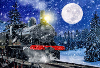Kate Christmas Printed Backdrop Winter Tree Train Moon Designed by Chain Photography
