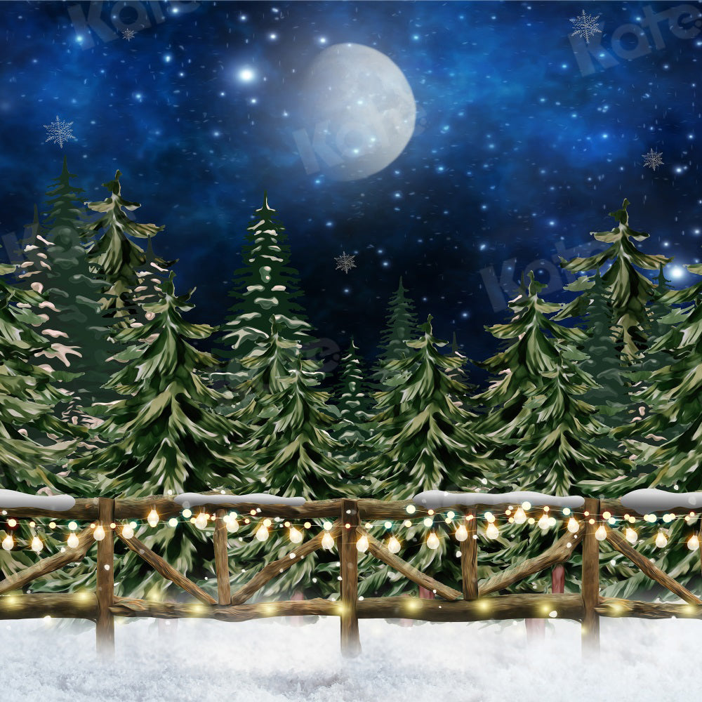 Kate Christmas Winter Backdrop Outdoor Forest Moon Snow for Photography