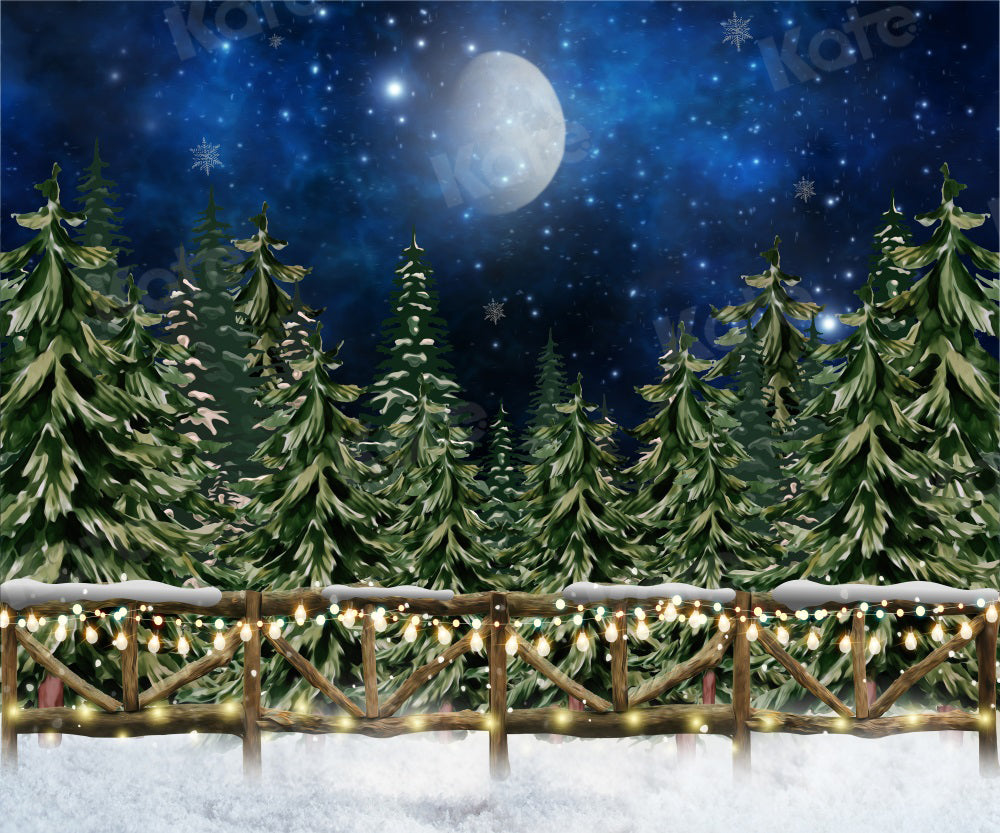 Kate Christmas Winter Backdrop Outdoor Forest Moon Snow for Photography