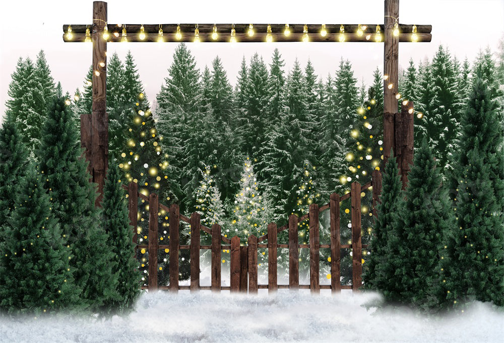 Kate Christmas Backdrop Tree Farm Fence Outdoor for Photography
