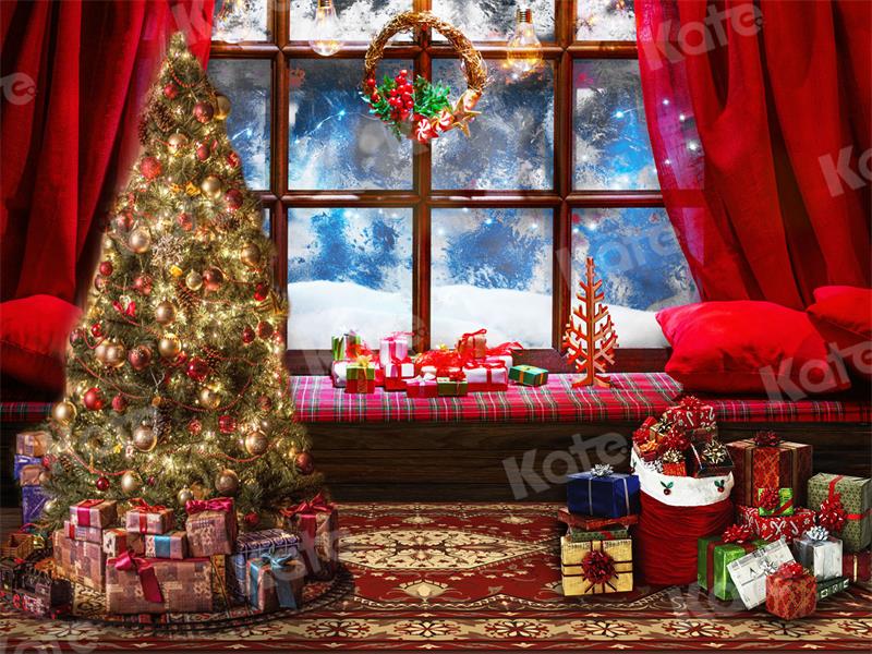 Kate Christmas Backdrop Room Window Red Tone for Photography
