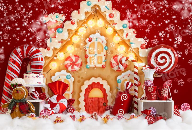 Kate Christmas Backdrop Gingerbread House Candy for Photography