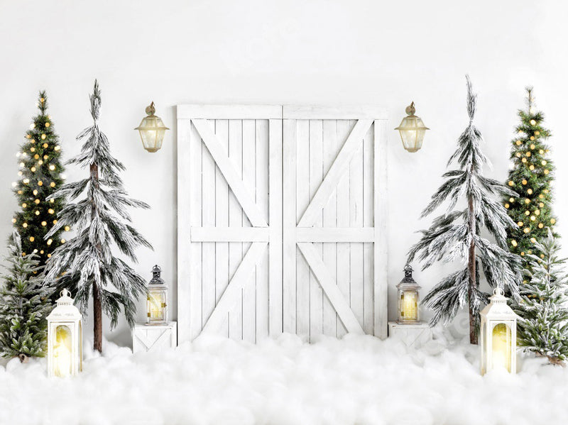Kate Christmas Backdrop White Barn Door for Photography