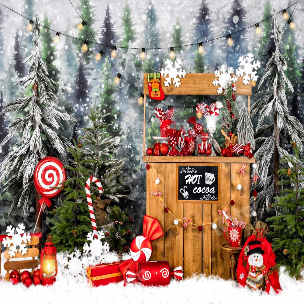 Kate Christmas Backdrop Outdoor Snow Tree Cocoa Candy Designed by Emetselch