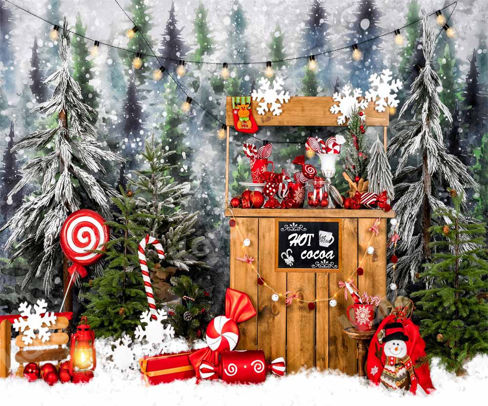 Kate Christmas Backdrop Outdoor Snow Tree Cocoa Candy Designed by Emetselch
