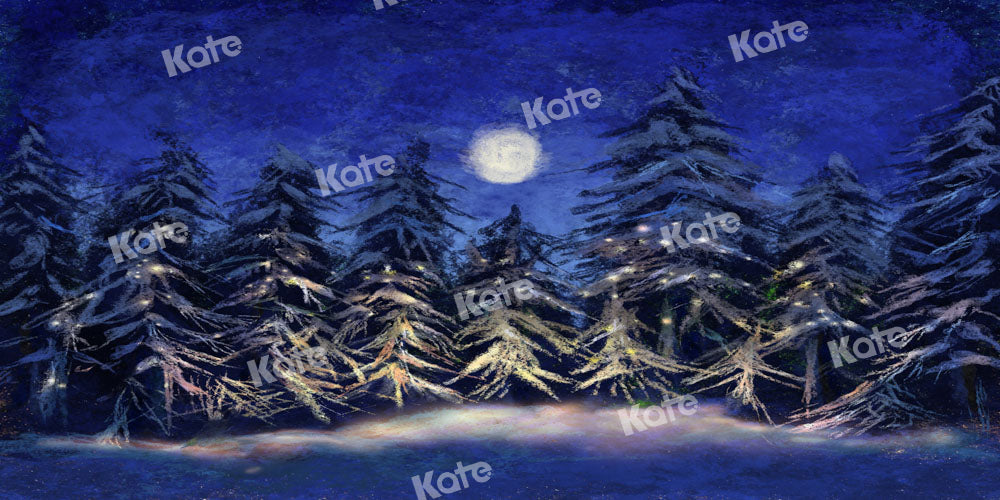 Kate Christmas Backdrop Forest Night Moon Designed by Chain Photography