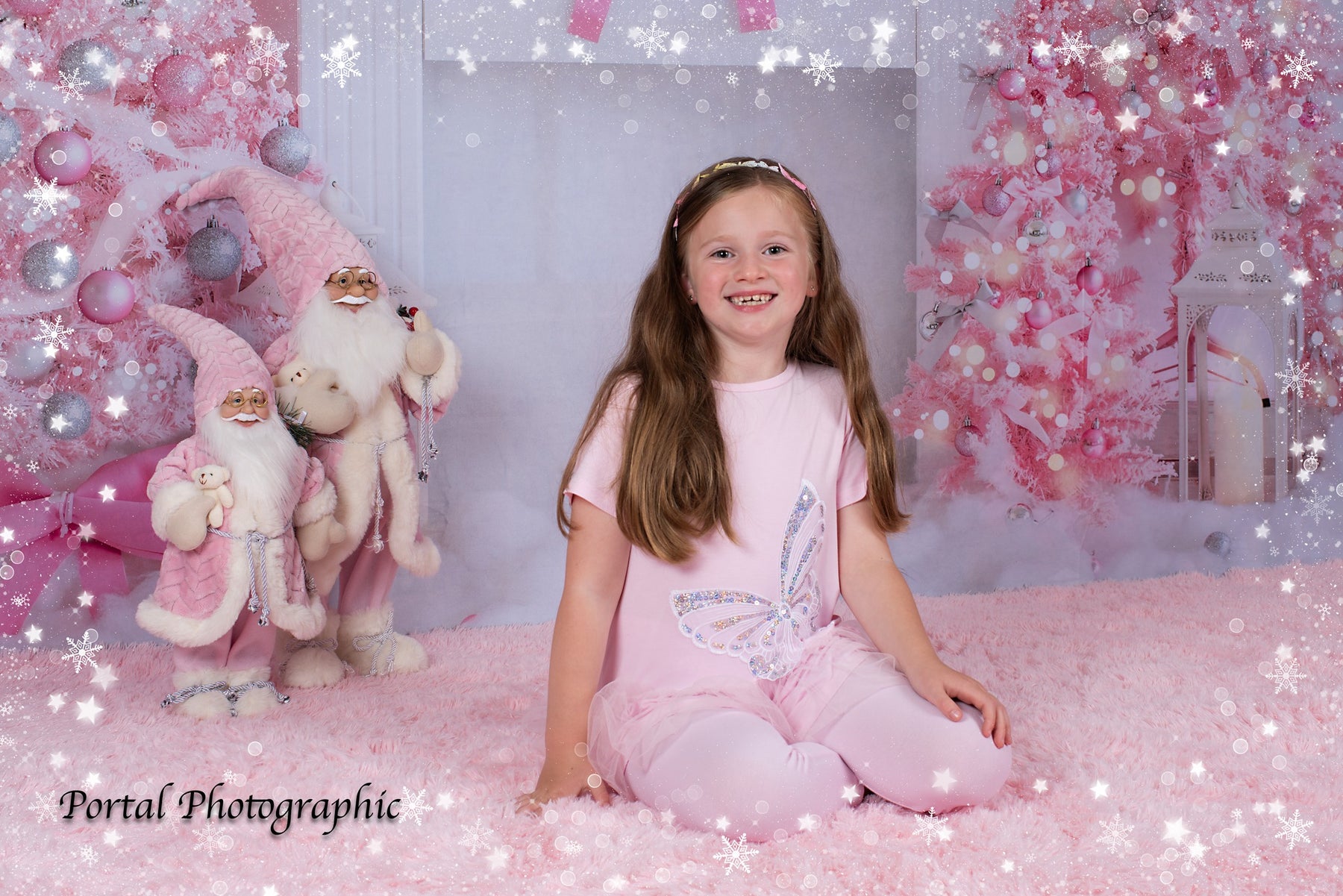 Kate Christmas Backdrop Fireplace Pink Tree Princess for Photography