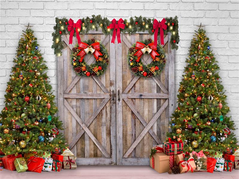 Kate Christmas Barn Door Backdrop Gifts for Photography