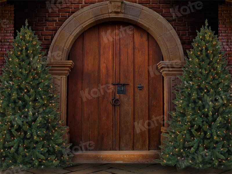Kate Christmas Arh Door Backdrop Brick Wall for Photography