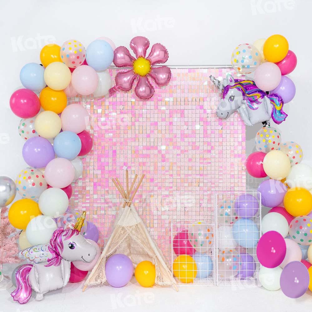 Kate Birthday Backdrop Balloons Pink Printed Shiny Sequin Wall Party Designed by Emetselch