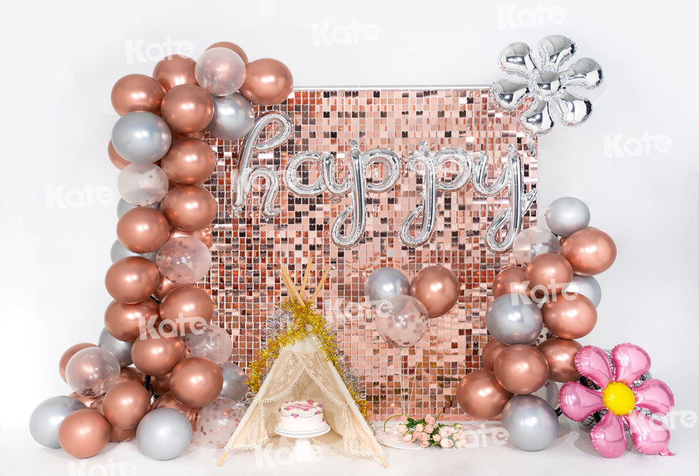 Kate Birthday Backdrop Balloons Chocolate Printed Shiny Sequin Wall Party Designed by Emetselch