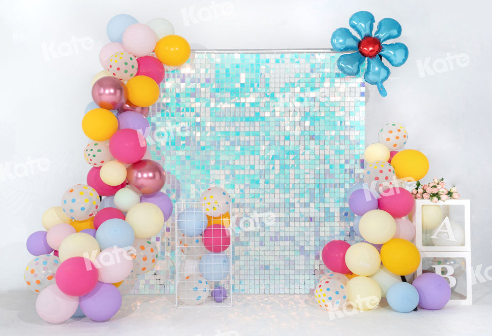 Kate Birthday Backdrop Balloons Light Blue Sequin Wall Party Designed by Emetselch
