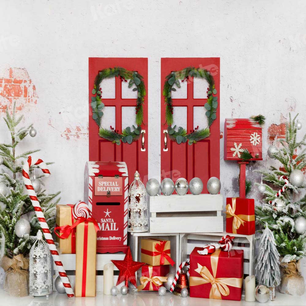 Kate Christmas Backdrop Gifts Brick Wall Designed by Chain Photography