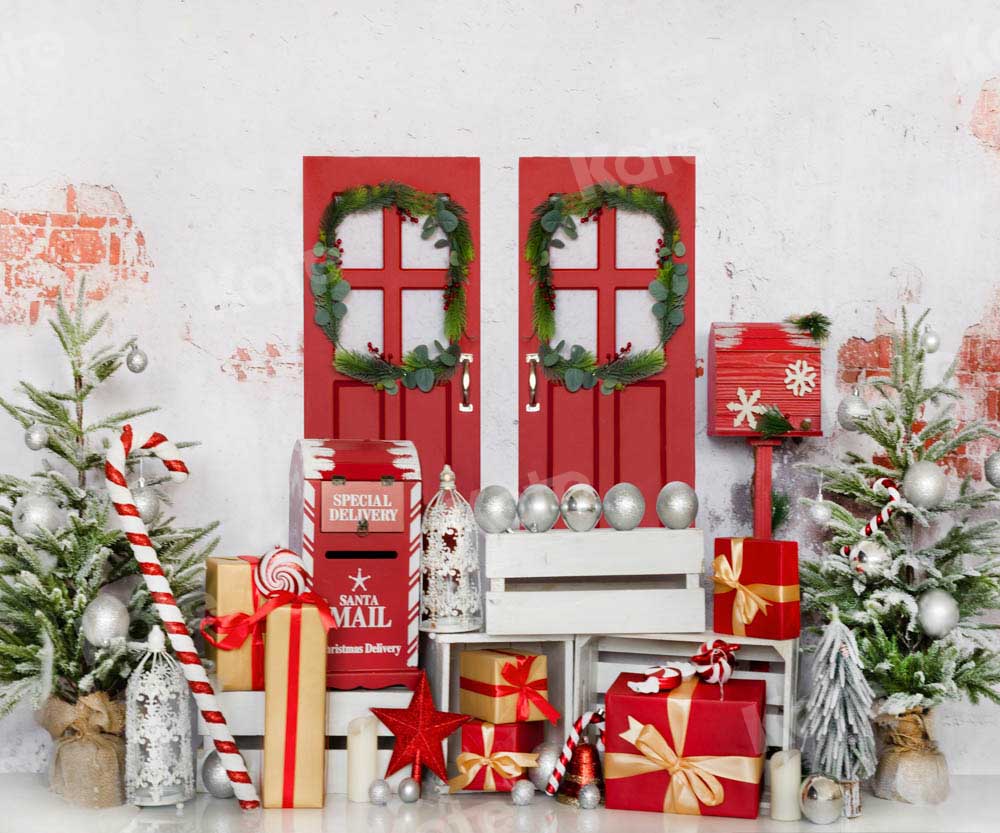 Kate Christmas Backdrop Gifts Brick Wall Designed by Chain Photography