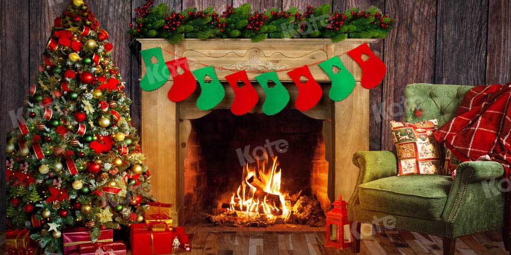 Kate Christmas Backdrop Fireplace Tree Sofa Designed by Chain Photography