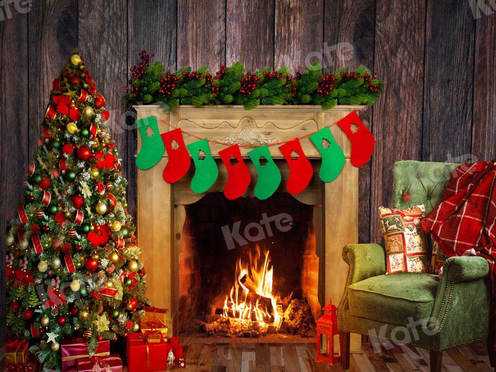 Kate Christmas Backdrop Fireplace Tree Sofa Designed by Chain Photography