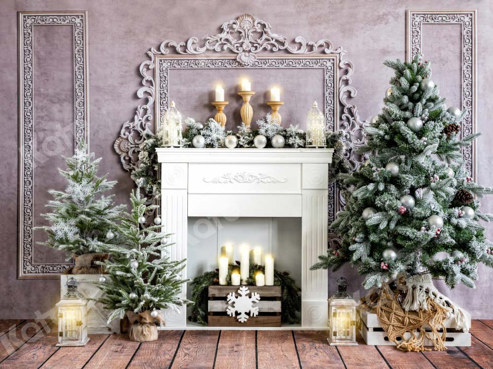 Kate Christmas Backdrop Elegant Fireplace Tree Candle Designed by Chain Photography
