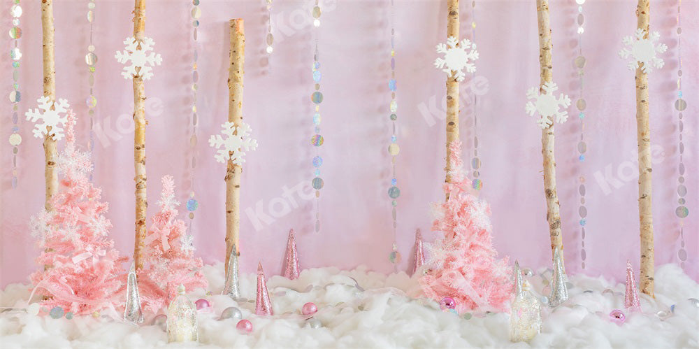 Kate Christmas Backdrop Winter Snow Pink Jungle Designed by Chain Photography