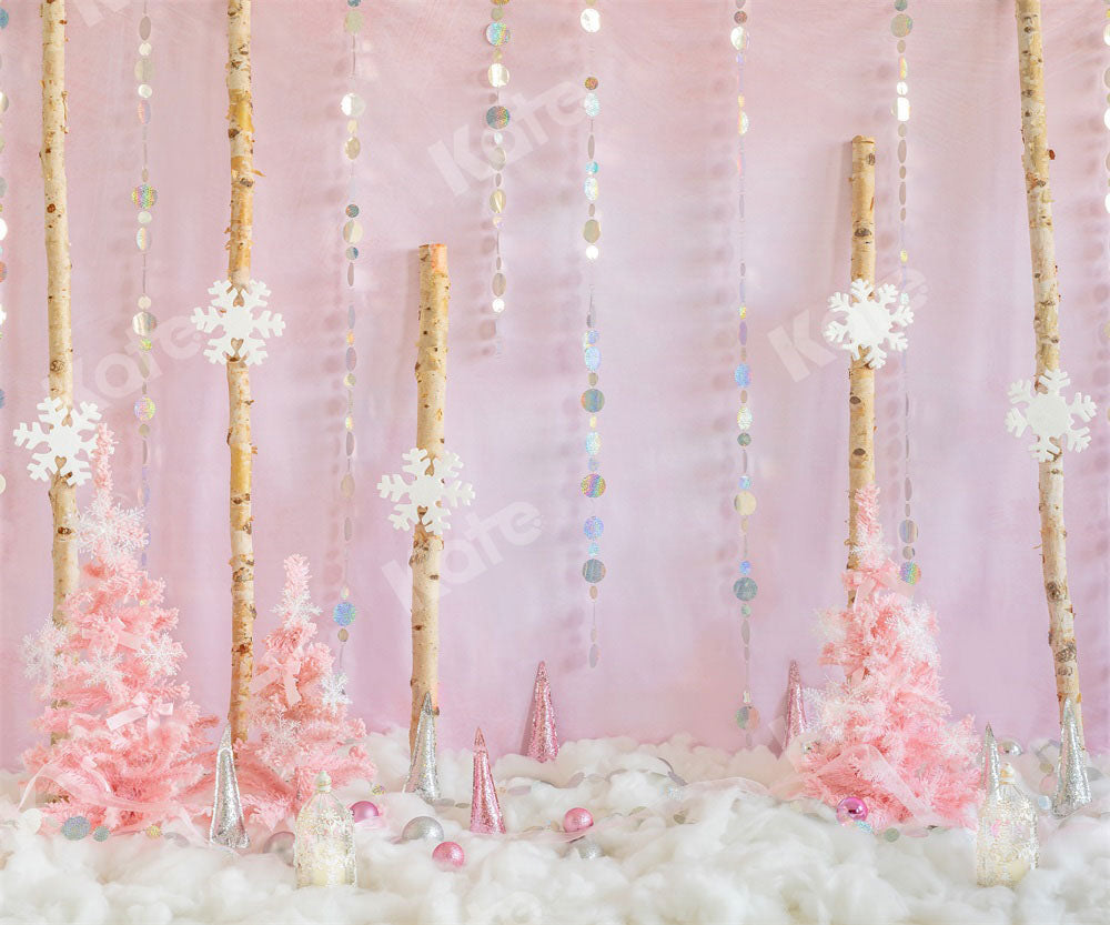 Kate Christmas Backdrop Winter Snow Pink Jungle Designed by Chain Photography