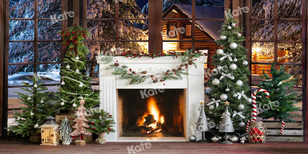 Kate Christmas Backdrop Fireplace Snow Window Designed by Emetselch