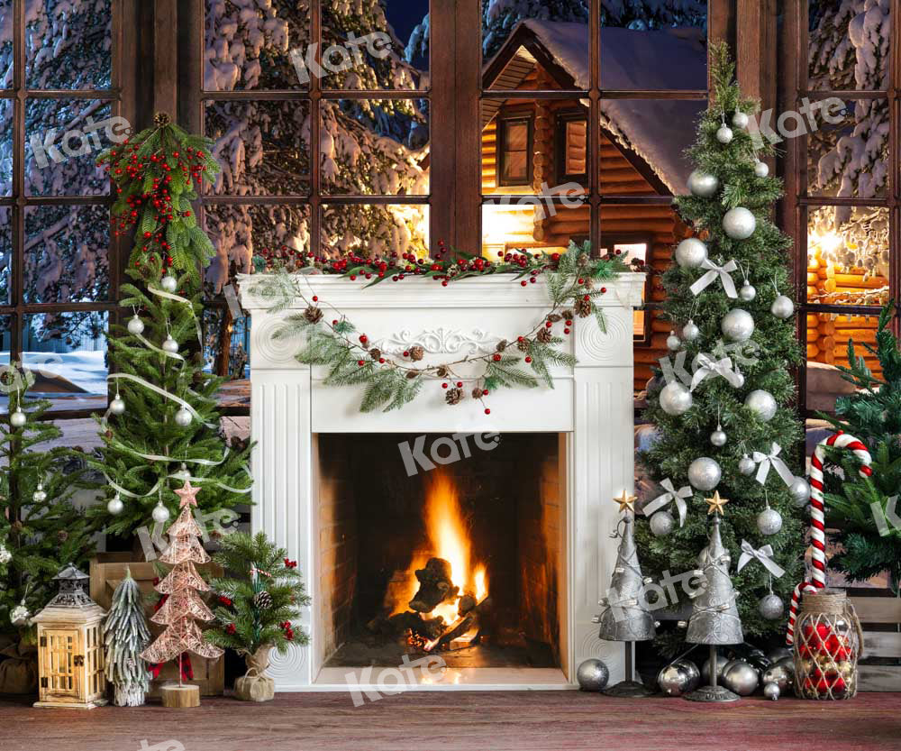 Kate Christmas Backdrop Fireplace Snow Window Designed by Emetselch