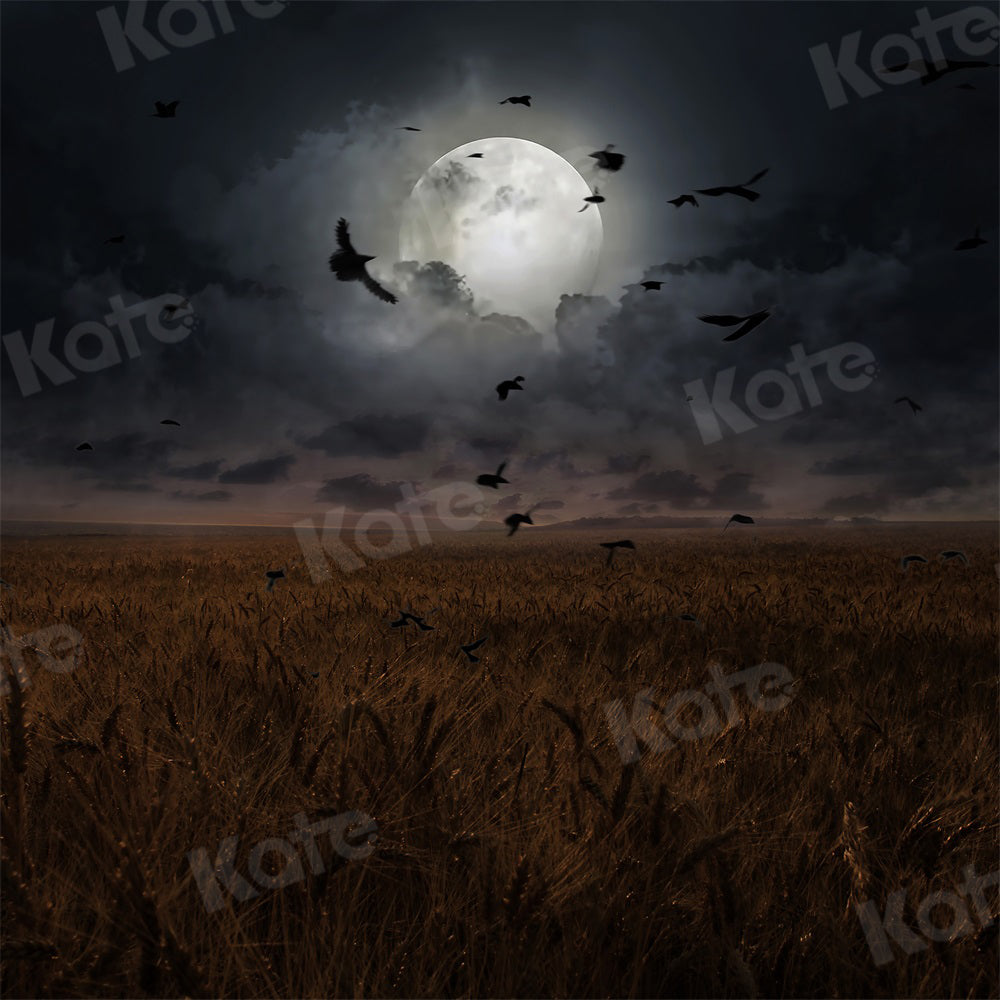 Kate Halloween Backdrop Night Moon Wheat Field for Photography