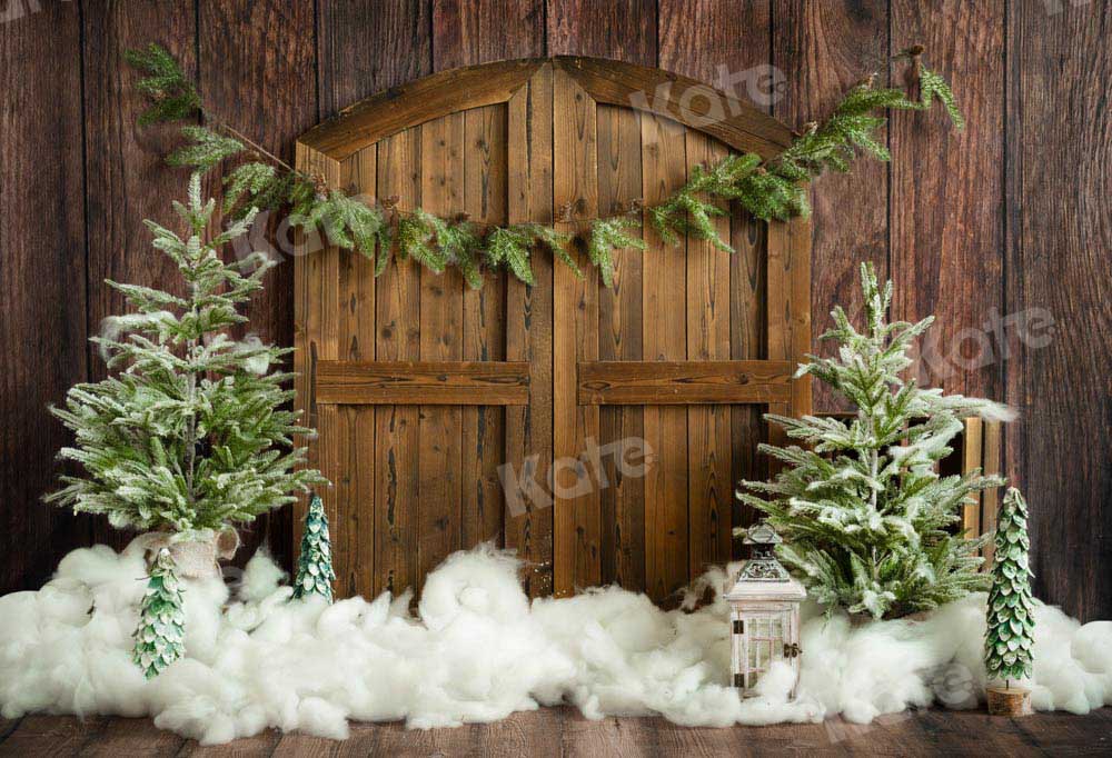 Kate Vintage Barn Backdrop Christmas Trees Snow Designed by Emetselch