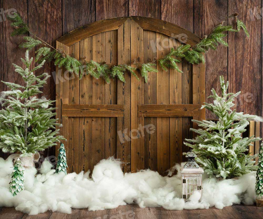 Kate Vintage Barn Backdrop Christmas Trees Snow Designed by Emetselch
